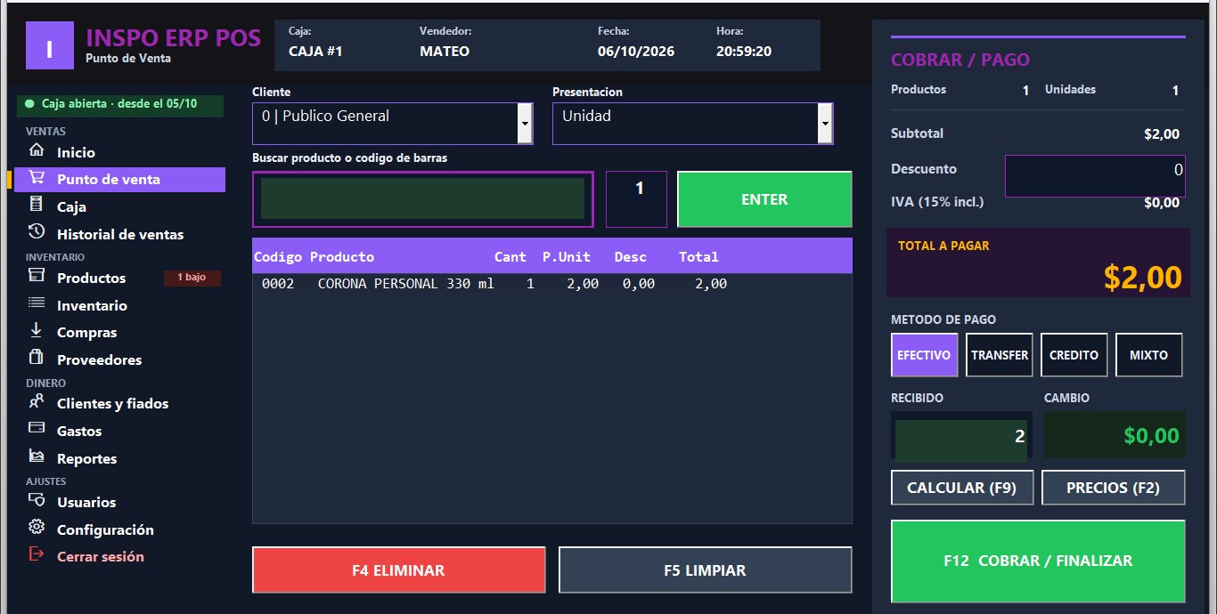 Pantalla de punto de venta de INSPO ERP con el total a pagar